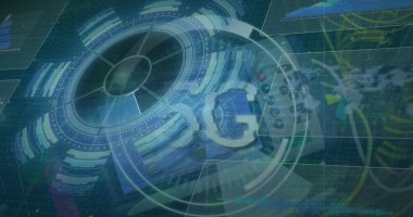 Görüntü veri işlemenin bir beyin üzerinde gerçekleştiğini gösteriyor. Küresel iş ve dijital arayüz kavramı dijital olarak üretilen bir görüntü olarak gösterilmektedir. Sunucular üzerinde 5G ve işleme çemberlerinin görüntüsü. Ağ, iletişim, veri işleme ve teknoloji konc