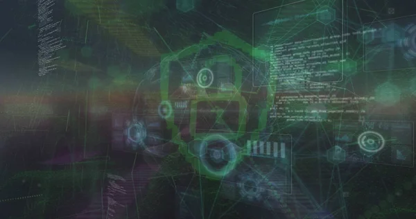 接続のイメージ デジタル南京錠 暗い空間上のデータ デジタルセキュリティ コンピュータ ネットワーク テクノロジーの概念デジタルで生成された画像 — ストック写真