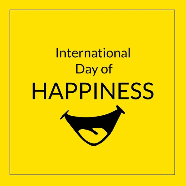 Compoziția Zilei Internaționale Fericirii Text Fundal Galben Ziua Internațională Fericirii — Fotografie, imagine de stoc