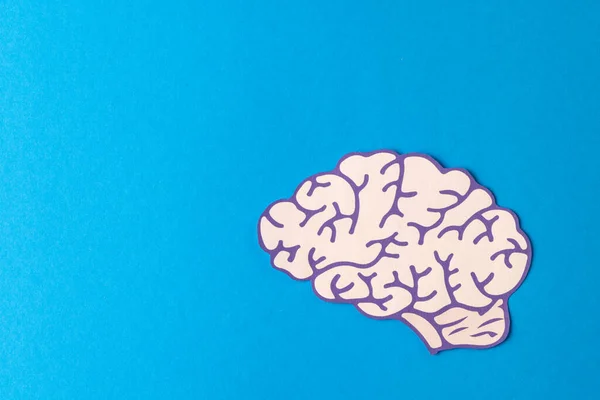 青の背景に脳の組成 コピースペースの概念 デジタル複合画像 — ストック写真