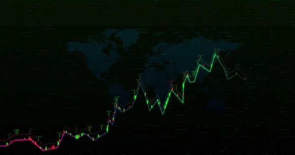 Зображення Барвистого Графа Різнокольоровими Числами Карті Світу Глобальна Концепція Фондового — стокове фото