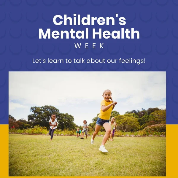 Skład Tekstu Tygodnia Zdrowia Psychicznego Dzieci Zabawy Parku Tydzień Zdrowia — Zdjęcie stockowe