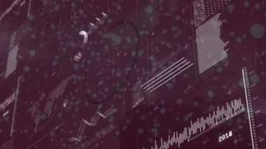 Siyah arkaplanda veri işleme ve bağlantı ağının animasyonu. Dijital olarak oluşturulmuş küresel bağlantılar, bilgisayar ve dijital arayüz kavramı.