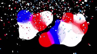 Şekiller üzerinde konfeti animasyonu ve siyah arka planda havai fişekler. Yeni yıl, parti ve kutlama konsepti dijital olarak oluşturuldu.