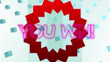 Animation of you win text over shapes. Social media and digital interface concept digitally generated video.