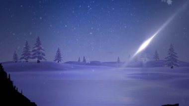 Kar yağarken kış manzarasının animasyonu. Noel, kutlama ve dijital arayüz kavramı dijital olarak oluşturulmuş video.