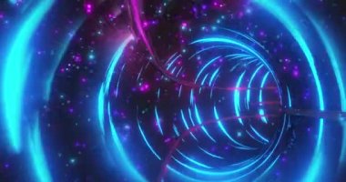 Siyah arkaplanda mavi ve mor ışığın parıldayan noktalarının canlandırması. Işık, soyut ve hareket kavramı dijital olarak oluşturulmuş video.