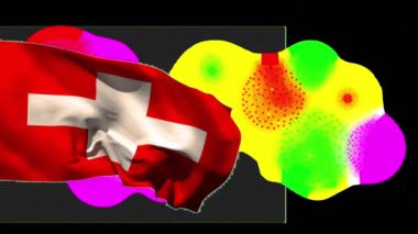 Şekil değiştirme bayrağı ve siyah arka planda havai fişek animasyonu. Yeni yıl, parti ve kutlama konsepti dijital olarak oluşturuldu.