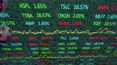 Futbol topları üzerinde veri işleme animasyonu. Küresel spor ve dijital arayüz kavramı dijital olarak oluşturulmuş video.