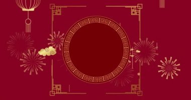 Çin deseninin animasyonu ve kırmızı arka planda bulut süslemesi. Çin yeni yılı, şenlik, kutlama ve geleneksel konsept dijital olarak oluşturulmuş video.
