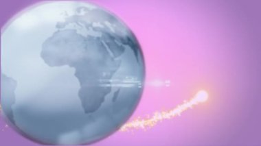 Işık noktalarının üzerinde dönen kürenin animasyonu. Küresel iş ve dijital arayüz kavramı dijital olarak oluşturulmuş video.