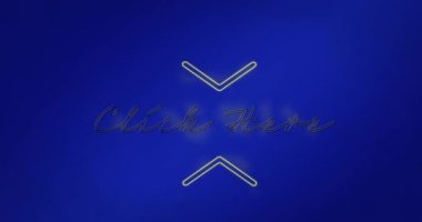 Mavi arkaplan üzerinde neon sarısı tıklamanın animasyonu. Sosyal medya ağı ve iş teknolojisi kavramı