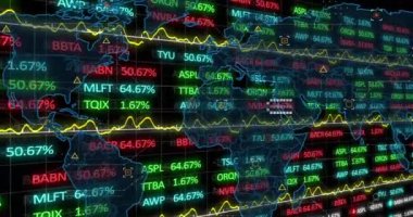 Küresel borsa verilerini temsil eden finansal rakamların olduğu çeşitli grafiklerin videosu. Maliye, dijital olarak oluşturulmuş, veri, analiz, ekonomi, yatırım, küresel pazar.