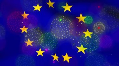 Bayrak üstünde havai fişek gösterisi. Yeni yıl, parti ve kutlama konsepti dijital olarak oluşturuldu.