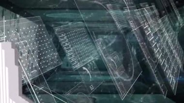 Siyah arkaplanda veri işleme ve bağlantı ağının animasyonu. Dijital olarak oluşturulmuş küresel bağlantılar, bilgisayar ve dijital arayüz kavramı.