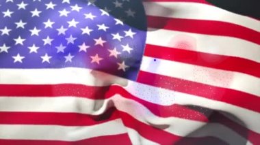 ABD bayrağı üzerinde havai fişek gösterisi. Yeni yıl, parti ve kutlama konsepti dijital olarak oluşturuldu.