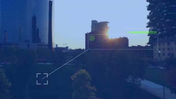 Анимирование Обработки Данных Аэродинамическому Виду Города Концепция Бизнес Данных Аналитики — стоковое видео