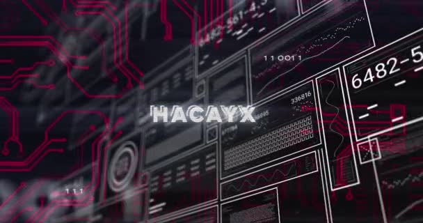 Animación Texto Hackeado Interfaces Hud Códigos Binarios Textura Placa Circuito — Vídeo de stock