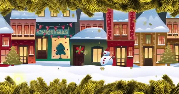 Animation Jul Vinter Landskap Med Dekorationer Och Santa Claus Jul — Stockvideo