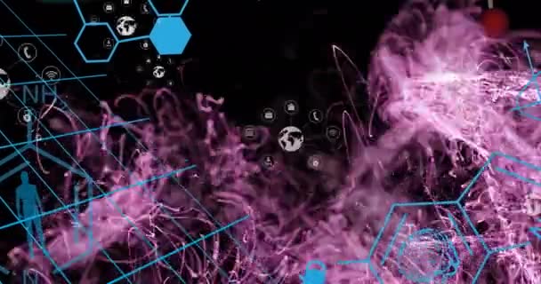 Animação Ícones Sobre Trilhas Luz Fórmula Química Sobre Fundo Preto — Vídeo de Stock