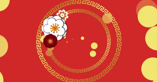 Animation Kinesiska Mönster Och Blomma Dekoration Röd Bakgrund Kinesiskt Nytt — Stockvideo