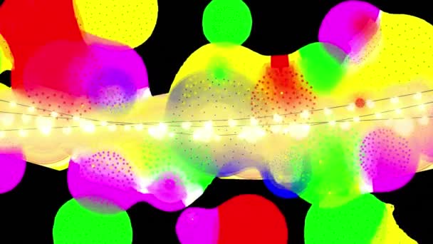 Animação Luzes Fadas Sobre Formas Coloridas Fogos Artifício Backrgound Preto — Vídeo de Stock