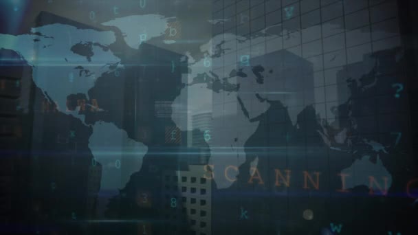 Zobrazuje Mapa Světa Sítí Spojení Nad Budovami Města Animace Ukazuje — Stock video
