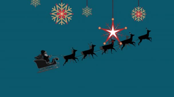 用雪橇把快乐的圣诞经文在圣塔上动画化 庆祝和数字界面概念数字生成视频 — 图库视频影像