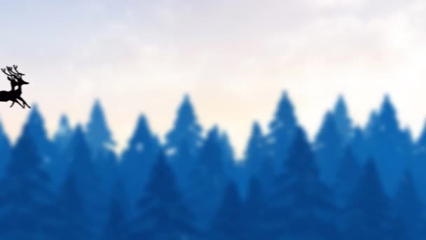 Анимация Снега Падающего Рождественские Зимние Пейзажи Санта Клауса Санях Рождество — стоковое видео