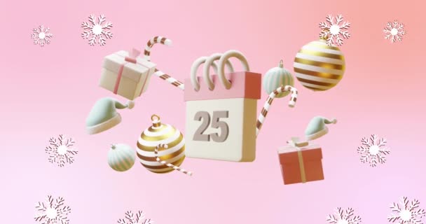 Animation Calendar Christmas Decorations Pink Background Christmas Festivity Celebration Tradition — Stock Video