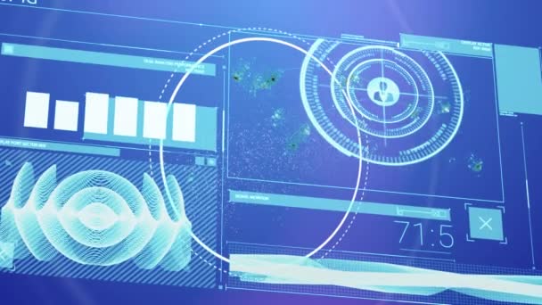 青色の背景でのデータ処理に対するDna鎖のアニメーション グローバルサイエンス コンピューティング デジタルインターフェースの概念デジタル生成されたビデオ — ストック動画