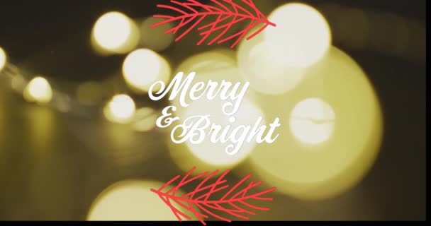 フォーカスの妖精の光の上にクリスマスの挨拶テキストのアニメーション クリスマス お祭り お祝いのコンセプトデジタル生成ビデオ — ストック動画
