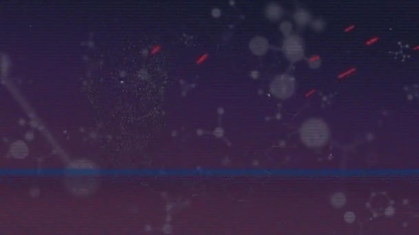 サークル上のグリッチ技術のアニメーション Dnaヘリックス 抽象的な背景の上に浮遊ヌクレオチド デジタル生成 ホログラム テレビ 遺伝学 技術の概念 — ストック動画
