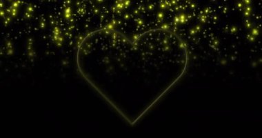 Yanıp sönen sarı ışıkların üzerinde neon kalp animasyonu. Geçmişe dönük, soyut arkaplan ve dijital arayüz kavramı dijital olarak oluşturulmuş video.