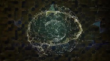 Bağlantılar ve veri işleme ağlarıyla insan beyninin animasyonu. Dijital olarak oluşturulmuş küresel ağlar, bağlantılar ve veri işleme kavramı.