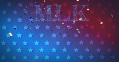 Martin Luther King 'in animasyonu konfeti ve yıldızlar üzerine yazılmış bir metin. Martin Luther King Günü ve dijital olarak üretilen video konsepti.