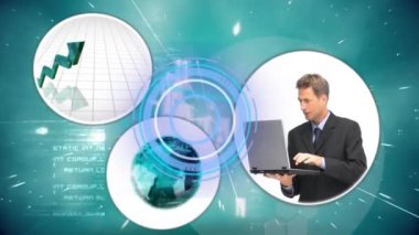 İş kadını hakkında yapılan tarama ve veri işleme animasyonları. Dijital olarak oluşturulmuş küresel çevrimiçi güvenlik, bağlantılar, ağlar ve veri işleme kavramı.