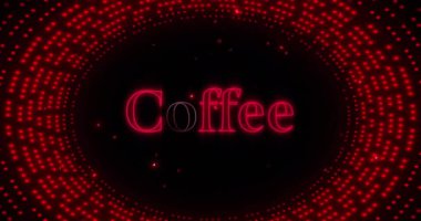 Yanıp sönen kırmızı ışığın üzerindeki kahve metninin animasyonu. Geçmişe dönük, soyut arkaplan ve dijital arayüz kavramı dijital olarak oluşturulmuş video.
