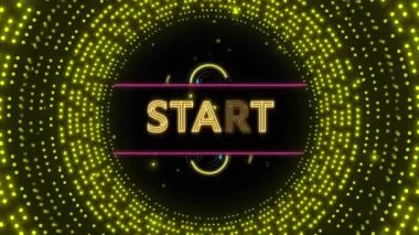 Yanıp sönen sarı ışık deseni üzerindeki metnin canlandırması. Geçmişe dönük, soyut arkaplan ve dijital arayüz kavramı dijital olarak oluşturulmuş video.