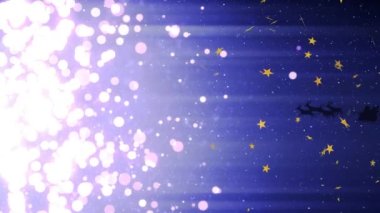 Kar yağışının animasyonu ve Noel Baba 'nın yıldızları ren geyikleriyle kızakta. Noel, gelenek ve kutlama konsepti dijital olarak oluşturuldu.