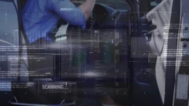 Arabadaki adamın üzerindeki bağlantıların ve veri işlemenin animasyonu. Dijital olarak oluşturulmuş küresel bağlantılar, ağlar ve veri işleme kavramı.