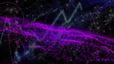 Bağlantı ağlarıyla mor ağların animasyonu. Dijital olarak oluşturulmuş küresel ağlar, bağlantılar ve veri işleme kavramı.