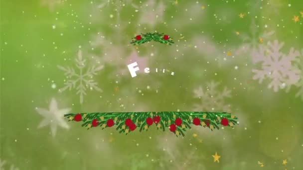 Animering Feliz Navidad Text Över Snö Faller Jul Fest Och — Stockvideo