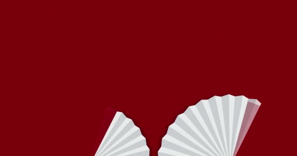 Animering Kinesiska Nya Året Fläkt Mönster Röd Bakgrund Begreppet Digitalt — Stockvideo