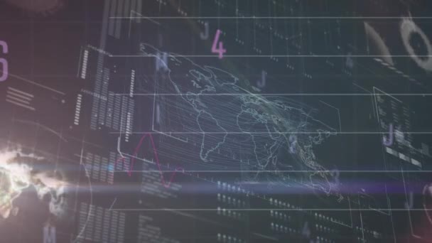 Animace Statistik Zpracování Digitálních Dat Tmavém Pozadí Globální Připojení Zpracování — Stock video