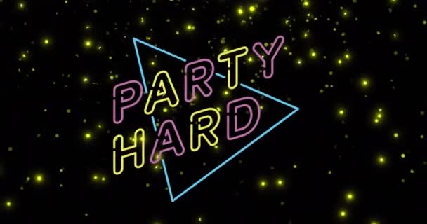 Animatie Van Party Harde Tekst Knipperende Gele Lichten Retro Toekomst — Stockvideo