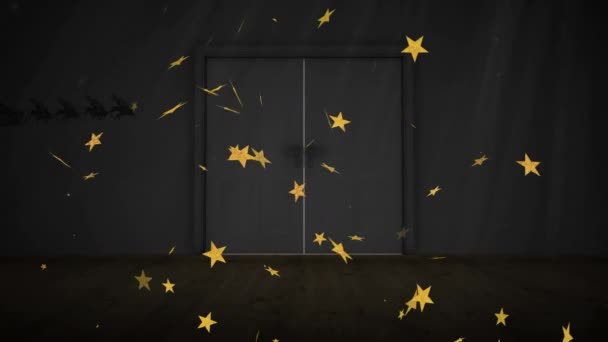 Kapıda Ren Geyiği Olan Kızakta Yıldızların Noel Baba Nın Animasyonu — Stok video