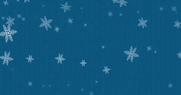 Cyfrowa Animacja Ikon Płatków Śniegu Spadających Przestrzeń Kopiowania Niebieskim Tle — Wideo stockowe