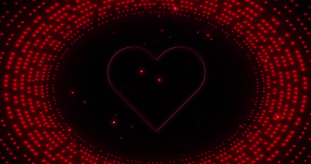 Parlayan Kırmızı Işığın Üzerindeki Neon Kalbin Animasyonu Geçmişe Dönük Soyut — Stok video