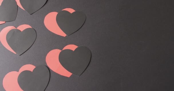 Video Red Black Paper Heart Shapes Black Background Copy Space — Stock Video